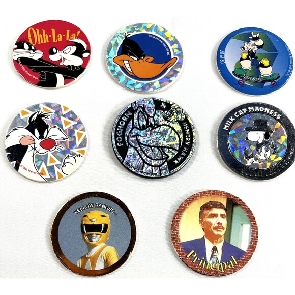 Lot Of 18 Pogs Milk Caps Vintage 1995 Looney Tunes, Power Rangers, Snoopy & More - Picture 5 of 15